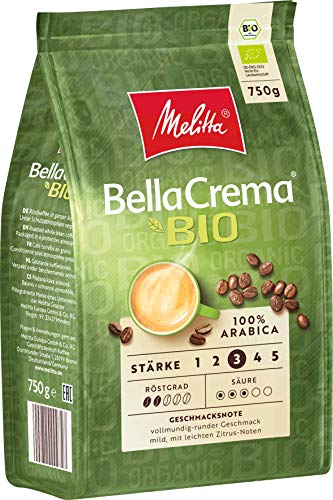 Melitta BellaCrema Bio, Ganze Kaffeebohnen, Stärke 3, 750g