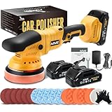 AUTIWOZ 21V Akku Poliermaschine Auto,Exzenterpolierer Orbit 9mm,Professionell Puffer/Polier mit 2 Batterien,6 Geschwindigkeit 2800-5800RPM,Polierte Polieren Auto Boot Motorrad,125mm Polierschwamm