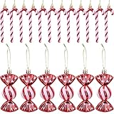 DOINEUFL 18 Stück Zuckerstangen Weihnachtsbaum Deko, Zuckerstangen Baumschmuck Weihnachten, Rot Weiß Niedlich Weihnachtsbaumschmuck (Rot)