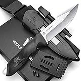 Wolfgangs W3 Outdoor Messer feststehende Klinge - Inkl. Scheide + Feuerstarter - Ideales Jagdmesser aus einem Stück 440C Stahl gefertigt - Premium Survival - Bushcraft (Silber)