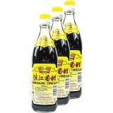 Heng Shun - 3er Pack Chinkiang Vinegar schwarzer Essig in 550 ml Glasflasche - Traditionell Chinesischer Reisessig (Schwarz) ideal für Dip-Saucen und zum Nachwürzen