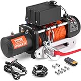 VEVOR Elektrische Seilwinde 6123kg Motorwinde 12V DC Elektrowinde mit Φ1x2438,4cm Synthetikseil Alu-Seilführung kabellose/kabelgebundene Fernbedienung IP55 zum Schleppen von Geländewagen Jeeps Booten