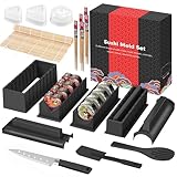 SKYSER Sushi Maker set, 20 Artikel Kit für Anfänger zum selber machen, mit Reis Roll Formen, Gabel, Messer, Rolling Matte, Stäbchen, komplett (Schwarz)