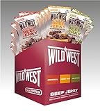 Wild West Beef Jerky, Mix Box 60g, 10er Pack, 2x Original, 2x Honey BBQ, 2x Jalapeno, 2x Steak Strips Original, 2x Steak Strips Honey BBQ - Beef Jerky high Protein Trockenfleisch