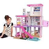 Barbie Dream House (114 cm), 3-stöckiges Puppenhaus Pool, Rutsche, Rollstuhllift, 75 Zubehörteile, Puppen, als Geschenk für Kinder ab 3 Jahren geeignet, GRG93