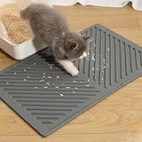 Conlun Silikon Katzenklo Matte, 60x38cm Gummi Katzenstreu Matte, Wasserdicht, Katzenmatte Katzenklo für den Boden, Leicht zu Reinigen, rutschfeste Katzenklomatte zur Streukontrolle, Grau