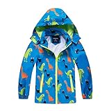 IjnUhb Jungen Regenjacke mit abnehmbarer Kapuze, leichter Regenmantel für Kinder, Dinosaurier Blau, 6-7 Years