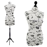 LUCCESI Schneiderpuppe | Zum Probierpreis! | Größen S - XL (Female ♀) | Size: M/L (38-40) | Wechselbezug Creme-Weiss/florales Muster (schwarz) | Standfuss schwarz | Damen - Schaufensterpuppe