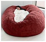 Flauschiger Kunstfell-Sitzsack-Stuhlbezug, atmungsaktiv und bequem, für Erwachsene, Wohnzimmer, weich, riesig, rund, Sitzsack, Sofa, Weinrot, 1,8 m