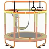 CZCPAPY Kindertrampolin, Kindertrampolin für draußen, Indoor und Outdoor verfügbares Trampolin, mit Sicherheitsnetz, Korb, Stange, Schaukel, Geschenk für Kinder
