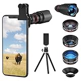 Selvim Objektiv Handy Linse Kit Lens Set, 4 Arten mit Stativ, 22x Teleobjektiv, 25x Makroobjektive, 0,62X Weitwinkel, 235° Fischaugenobjektiv für iPhone, Samsung und die meisten Smartphones