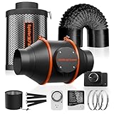 Spider Farmer Abluftset 100mm/4 Inch Rohrventilator mit RJ12 Drehzahlregler, Aktivkohlefilter Abluft Lüftungsset Kohlefilter, 27W Grow Lüfterset, 205 CFM Belüftungssystem für Growzelt, Growbox, Garage