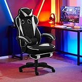 WOLTU Gaming Stuhl atmungsaktiver Stoff, Bürostuhl ergonomisch, mit Verstellbarer Lendenwirbelstütze, Kopfstütze Fußstütze, PC Stuhl höhenverstellbar drehbar, Elastischer Stoff, Weiß, GS01ws