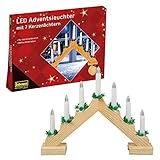 Idena 8582092 - LED Adventsleuchter mit 7 LED Kerzenlichtern in Warmweiß, Schwibbogen aus naturfarbenem Holz, batteriebetrieben, Deko für Innen, als Winter-, Advents- und Weihnachtsdeko