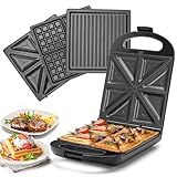 Taylor swoden - Bruno 3 in 1 Sandwichmaker, Waffeleisen, Backblech, 1200 W, für 4 Sandwiches, herausnehmbares Antihaft-Blech, 180° Wendung für schnelles und gleichmäßiges Backen, BPA-frei