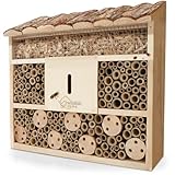 WILDLIFE HOME Bienenhotel Insektenhotel mit Rindendach I Unbehandelt, Bienenhaus aus Massiv-Holz für Bienen, Marienkäfer & Florfliegen, Insektenhaus I Nisthilfe Insektenhotel zum Aufhängen