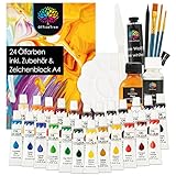 OfficeTree 24 x Ölfarben Set mit Pinsel und Palette 12ml - Oil Paint Set inklusive Ölfarben Zubehör - Komplettes Ölfarben Starterset mit Terpentin, Malmittel und Malblock