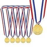6 Stück Goldmedaille Metall Medaillen Goldmedaillen mit Umhängeband Siegermedaillen Goldmedaillen für den 1. Platz für Kinder Sporttag Medaillen Gewinner geburtstag Fussball Mini Olympiade