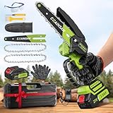 Mini Kettensäge mit Akku 2000mAh, Akku Kettensäge 6 Zoll, Akku Säge mit Automatischer Öler & Werkzeugloser Kettenspannung, 2 Ketten, Handkettensäge für Gartenscheren Astschere Holzschneidenz