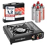 Gaskocher 1-flammig mit Gaskartuschen 227g 4 Stück MSF-1a, Camping Herd mit Tragekoffer - Ideal für Outdoor-Aktivitäten wie Camping oder Wandern