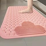 ASYBFLI Duschmatte mit Abflussloch in der Mitte, mit Saugnäpfen, rutschfestes Schrubber-Fußpolster aus TPE, einfache Reinigung for Duschraum, Badewanne, Badezimmer(Pink 2,40x70cm/15.7 * 27.6in)