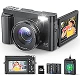 Digitalkamera 4K 48MP Kamera Fotokamera 16X Zoom mit 32GB Karte, Kompaktkamera mit 3' Klappdisplay, Autofokus, Blitz, Anti-Shake Vlog Kamera Selfies für Einsteiger