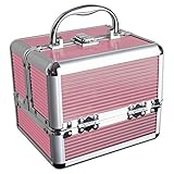 iGadgitz Home U7036 Mini Aluminium Kosmetikkoffer, Schminkkoffer, Beautycase, Makeupbox - Rosa - Klein