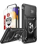 LeYi Schutzhülle für Samsung Galaxy A52 4G / A52 5G / A52S 5G, mit [2 Stück] Hartglas, verschiebbare Kameraabdeckung, 360-Grad-Schutz, Ringhalterung, Bumper Case, Schwarz