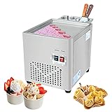 QXIWAOE Kommerzieller Eisrollenbereiter, 220 W, Maschine zum Braten von Joghurt, Maschine zum Braten mit 35 x 25 cm Einzelpfanne, Frittiermaschine, Frittiert für Dessertläden, Silber, Einheitsgröße