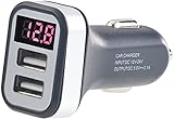revolt Autobatterietester: Kfz-USB-Ladegerät mit Spannungswarner, LED-Display, 2X USB, 3,1 A (USB Zigarettenanzünder, Voltmeter, Auto Doppelstecker)