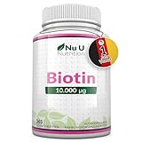 Biotin hochdosiert 10.000 mcg - 365 Vegane Tabletten - Für Haarwuchs, Haut & Nägel - Volle Jahresversorgung - Nahrungsergänzungsmittel von Nu U Nutrition