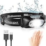 Glangeh Kopflampe LED Wiederaufladbar, Angelbeleuchtung mit Bewegungssensor & 4 Lichtmodi, IPX6 Wasserdicht, 1200 mAh Akku Kopflampe Beleuchtung für Joggen Laufen Campen Angeln Wandern Handwerker