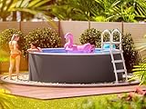 poolomio® Stahlwandpool rund 360 x 120 cm Graphite/Weiß | Robuster Gartenpool als Aufstellbecken oder Einbaupool | Aufstellpool Komplettset mit Innenfolie 0,5 mm, Skimmer & Einlaufdüse