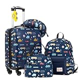 COOLIFE 5tlg Kinderkoffer mit Rucksack, Kindertrolley aus Kunststoff, Kindergepäck, Kinder Kofferset Handgepäck Reisegepäck Hartschalenkoffer für Jungen und Mädchen(Auto, Koffer-Set 5-TLG)