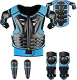 Fansport 5 Stück Motorrad Schutz Jacke,Kinder Motorrad rüstung mit Knieschoner Ellbogenschoner Brustpanzer Racing,für Outdoor Sport - 4/6/8/10/12/14 Jahre (Blau)
