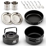 Camping in Black - Campinggeschirr Set - Kochgeschirr für 2 Personen aus Aluminium und Edelstahl