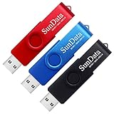 SunData 16GB USB Stick 3 Stück USB 2.0 Speicherstick Flash-laufwerke Rotate Metall (3 Mischfarben: Schwarz, Blau,Rot)