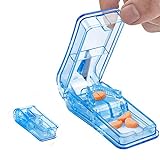 XCOZU Tablettenteiler, Tragbarer Tablettenschneider mit EdelstahlKlinge für Kleine Pillen und Große Pillen, 2-in-1 Pillenschneider mit Aufbewahrungsfach für Pillen, Transparentes Blau
