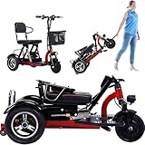 Rollstuhl Faltbar Leicht,Elektro-Dreirad,Elektro Dreirad,Rollator 3 Räder,Zusammenklappbarer Mobilitätsroller,Hochleistungs-Elektromobil Für Senioren Und Erwachsene 160 Kg Kapazität 48V 20Ah