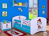 Happy Babies Kinderbett - mit Rausfallschutz Junge 140x70 Bett für Kinderzimmer mit Schublade & Matratze Einzelbett für Kinder Weiß - Heiter Police (Blau, 160x80)