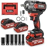 Sundpey 800Nm Akku Schlagschrauber, 21V Bürstenloser Schlagschrauber mit 2 * 4000mAh Li-Ion Akku, 2600RPM für Reifenwechsel & Gerüstbau, 6 Stecknüsse