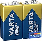 VARTA Batterien 9V Blockbatterie, 2 Stück, Longlife Power, Alkaline, für Rauchmelder, Brand- & Feuermelder, Mikrofon