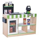 Teamson Kids Austin Holz-Lebensmittelladen Für Kinder Mit 26-Teiliges Zubehör Supermarkt Einkaufs-Fantasiespielzeug Mit Fließband TD-13206B