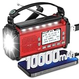 PRUNUS J-924 Digital Radio DAB+/UKW, Kurbelradio Notfall mit 10000mAh Akku, DAB Radio mit Bluetooth, Notfallradio mit Taschenlampe/SOS Alarm/Handyladefunktion für Ourdoor, Notfall. (Rot)