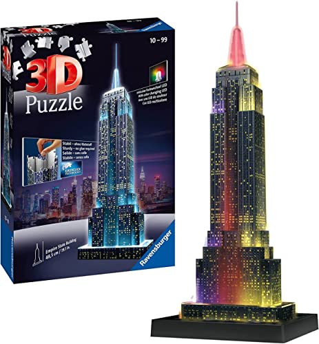 Ravensburger 3D Puzzle Empire State Building bei Nacht, für Kinder und Erwachsene, Wahrzeichen von New York im Miniatur-Format, Leuchtet im Dunkeln