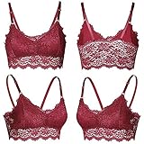 MIN Bralette Damen Spitze BH Spitze BH für Damen, große Größe aus Spitze ohne Bügel, weich, jeden Tag, Unterwäsche mit herausnehmbaren Pads, 1 x Rot 1, Large