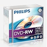 Philips DVD-RW Rohlinge (4.7 GB Data/ 120 Minuten Video, 1-4x Speed Aufnahme, 5er Jewel Case)