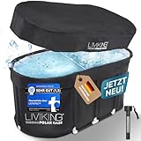 LIVIKING® Eisbad + Faltbare Badewanne Erwachsene [120cm – 2in1 KOMPLETTSET] Eisbaden Tonne Outdoor, Eistonne, Mobile Badewanne Erwachsene, Ice Bath, Eisfass, Badewanne Outdoor – Jetzt Eintauchen!