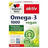 Doppelherz Omega-3 1000 vegan - Hochdosierte Omega-3-Fettsäuren EPA & DHA aus pflanzlichem Algenöl - 60 kleine & vegane Kapseln