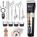 Gimars 6-in-1 Hundeschermaschine mit Profi Scheren-Set, 7000 U/min Leise Hunde Schermaschinen, Aufladbarer Kabellose Hundehaarschneidemaschine, Tierhaarschneidemaschine Hunderasierer für dichtes Fell